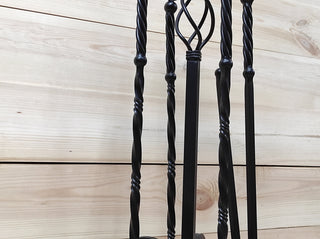 Hand Forged Fireplace Tools Set: Iron Fire Poker, Tongs, Shovel & Broom