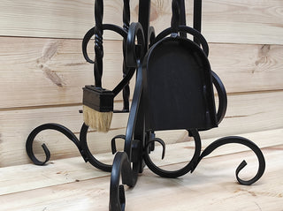 Hand Forged Fireplace Tools Set: Iron Fire Poker, Tongs, Shovel & Broom