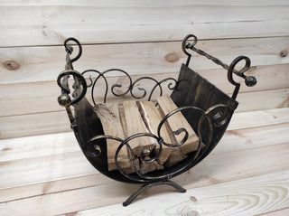 Hand Forged Wrought Iron Log Holder: Firewood Storage Basket