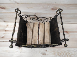 Hand Forged Wrought Iron Log Holder: Firewood Storage Basket