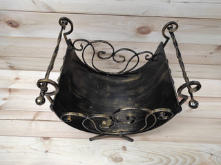 Hand Forged Wrought Iron Log Holder: Firewood Storage Basket