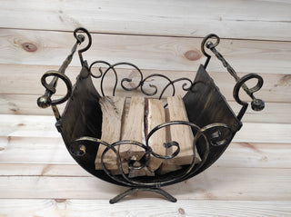 Log holder, Firewood storage, Firewood rack, Firewood basket, Metal basket for firewood, Storage basket, Wrought iron basket