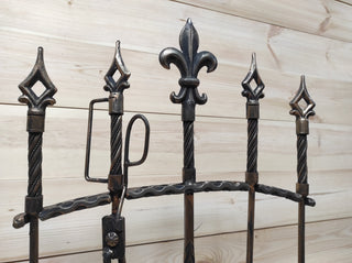 Hand Forged Fireplace Tools Set: Iron Fire Poker, Tongs, Shovel & Broom