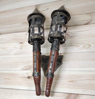Handmade Viking Torch Outdoor Wall Light: Medieval Double Sconce