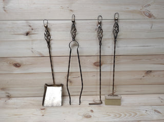 Hand Forged Fireplace Tools Set: Poker, Tongs, Shovel, Broom