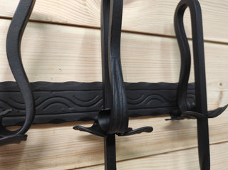 Hand Forged Fireplace Tools Set: Poker, Tongs, Shovel, Broom & Wall Rack