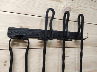 Hand Forged Fireplace Tools Set: Poker, Tongs, Shovel, Broom & Wall Rack