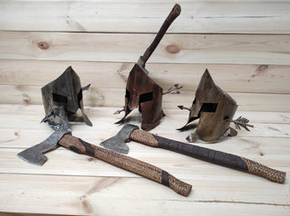 Handmade Spartan Helmet Axe Holder: Metal Axe Stand