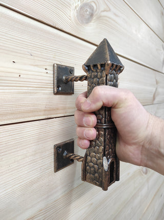 Hand Forged Iron Castle Door Handle: Medieval Barn Decor