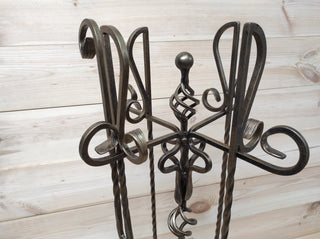 Forged fireplace tools set, fireplace poker, fireplace tongs, shovel, broom, floor stand, hand forged, fireplace gift