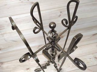 Forged fireplace tools set, fireplace poker, fireplace tongs, shovel, broom, floor stand, hand forged, fireplace gift