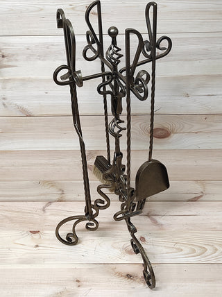 Hand Forged Bronze Fireplace Tools Set with Stand