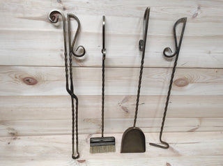 Forged fireplace tools set, fireplace poker, fireplace tongs, shovel, broom, floor stand, hand forged, fireplace gift