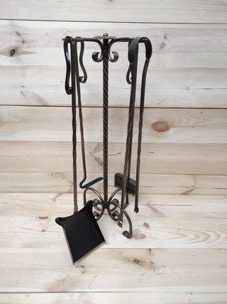 Forged fireplace tools set, fireplace poker, fireplace tongs, shovel, broom, floor stand, hand forged, fireplace gift