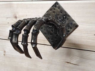Hand Forged Steel Skeleton Hand Door Handle - Gothic Decor