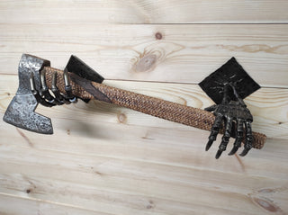 Skeleton Hands Axe Wall Mount: Handmade Iron Axe Holder