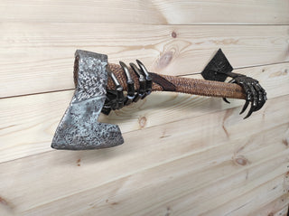 Skeleton Hands Axe Wall Mount: Handmade Iron Axe Holder