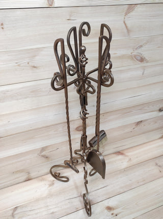 Hand Forged Bronze Fireplace Tools Set with Stand