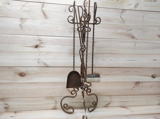 Forged fireplace tools set, fireplace poker, fireplace tongs, shovel, broom, floor stand, hand forged, fireplace gift