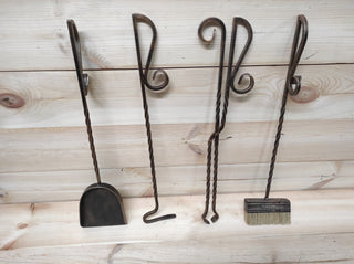 Hand Forged Fireplace Tools Set: Bronze Finish, 4 Piece with Stand