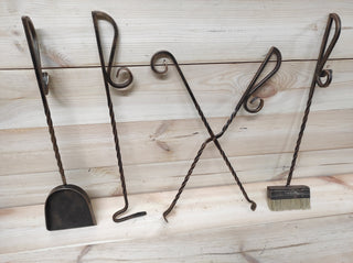 Forged fireplace tools set, fireplace poker, fireplace tongs, shovel, broom, floor stand, hand forged, fireplace gift