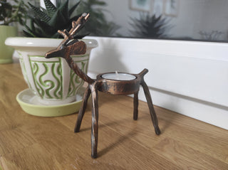 Handmade Reindeer Christmas Candlestick: Metal Holiday Decor