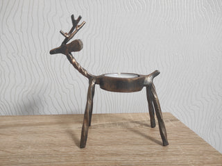 Handmade Reindeer Christmas Candlestick: Metal Holiday Decor