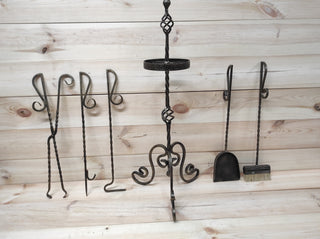 Forged fireplace tools set, fireplace poker, fireplace tongs, shovel, broom, floor stand, hand forged, fireplace gift