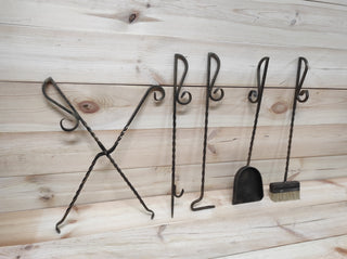 Forged fireplace tools set, fireplace poker, fireplace tongs, shovel, broom, floor stand, hand forged, fireplace gift