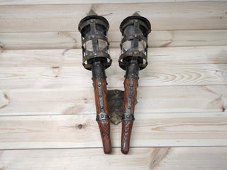 Handmade Viking Torch Outdoor Wall Light: Medieval Double Sconce