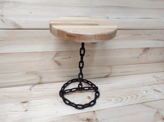 Handmade Beech Wood Table: Forged Iron Base, Bedside Plant Stand