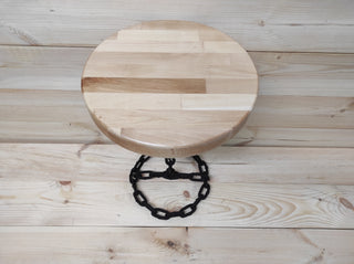 Handmade Beech Wood Table: Forged Iron Base, Bedside Plant Stand