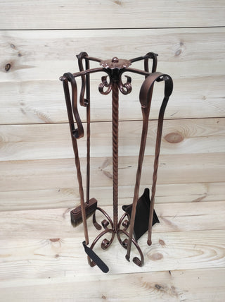 Forged fireplace tools set, fireplace poker, fireplace tongs, shovel, broom, floor stand, hand forged, fireplace gift