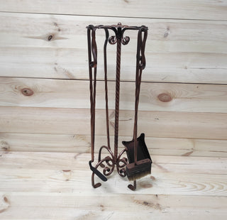 Forged fireplace tools set, fireplace poker, fireplace tongs, shovel, broom, floor stand, hand forged, fireplace gift