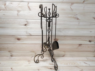 Hand Forged Bronze Fireplace Tools Set with Stand