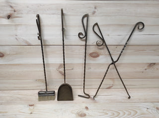 Forged fireplace tools set, fireplace poker, fireplace tongs, shovel, broom, floor stand, hand forged, fireplace gift