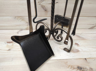 Forged fireplace tools set, fireplace poker, fireplace tongs, shovel, broom, floor stand, hand forged, fireplace gift