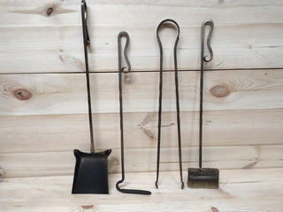 Forged fireplace tools set, fireplace poker, fireplace tongs, shovel, broom, floor stand, hand forged, fireplace gift