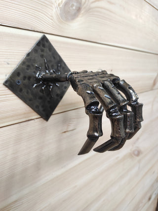 Hand Forged Steel Skeleton Hand Door Handle - Gothic Decor