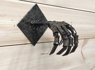 Hand Forged Steel Skeleton Hand Door Handle - Gothic Decor