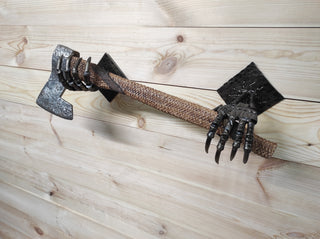 Skeleton Hands Axe Wall Mount: Handmade Iron Axe Holder