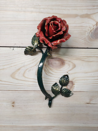 Hand Forged Rose Flower Door Handle - Metal Iron Hardware