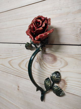 Hand Forged Rose Flower Door Handle - Metal Iron Hardware