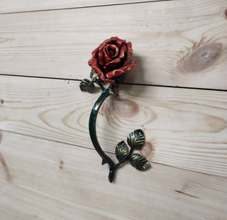 Hand Forged Rose Flower Door Handle - Metal Iron Hardware