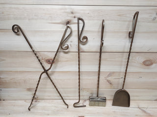 Forged fireplace tools set, fireplace poker, fireplace tongs, shovel, broom, floor stand, hand forged, fireplace gift