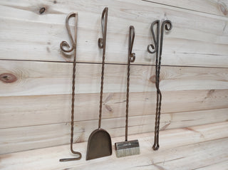 Forged fireplace tools set, fireplace poker, fireplace tongs, shovel, broom, floor stand, hand forged, fireplace gift