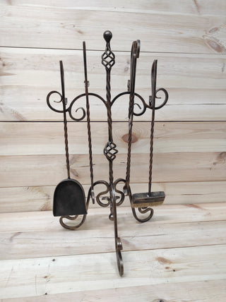 Hand Forged Fireplace Tools Set: Bronze Finish, 4 Piece with Stand