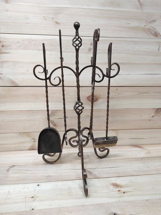 Forged fireplace tools set, fireplace poker, fireplace tongs, shovel, broom, floor stand, hand forged, fireplace gift