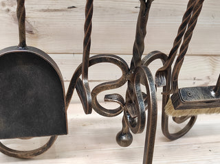 Hand Forged Fireplace Tools Set: Bronze Finish, 4 Piece with Stand