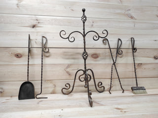 Forged fireplace tools set, fireplace poker, fireplace tongs, shovel, broom, floor stand, hand forged, fireplace gift